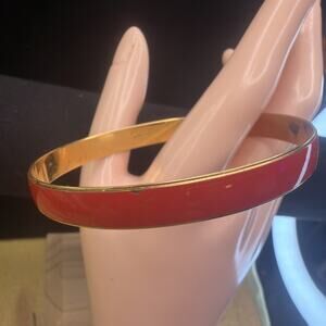 Trifari Red Enamel Bangle Bracelet Goldtone Signed Vintage